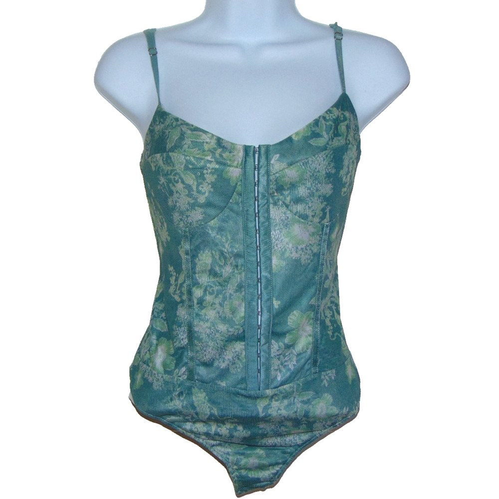 Intimately Free People Night Rhythm Floral Corset Bodysuit Teal Mesh Thong S